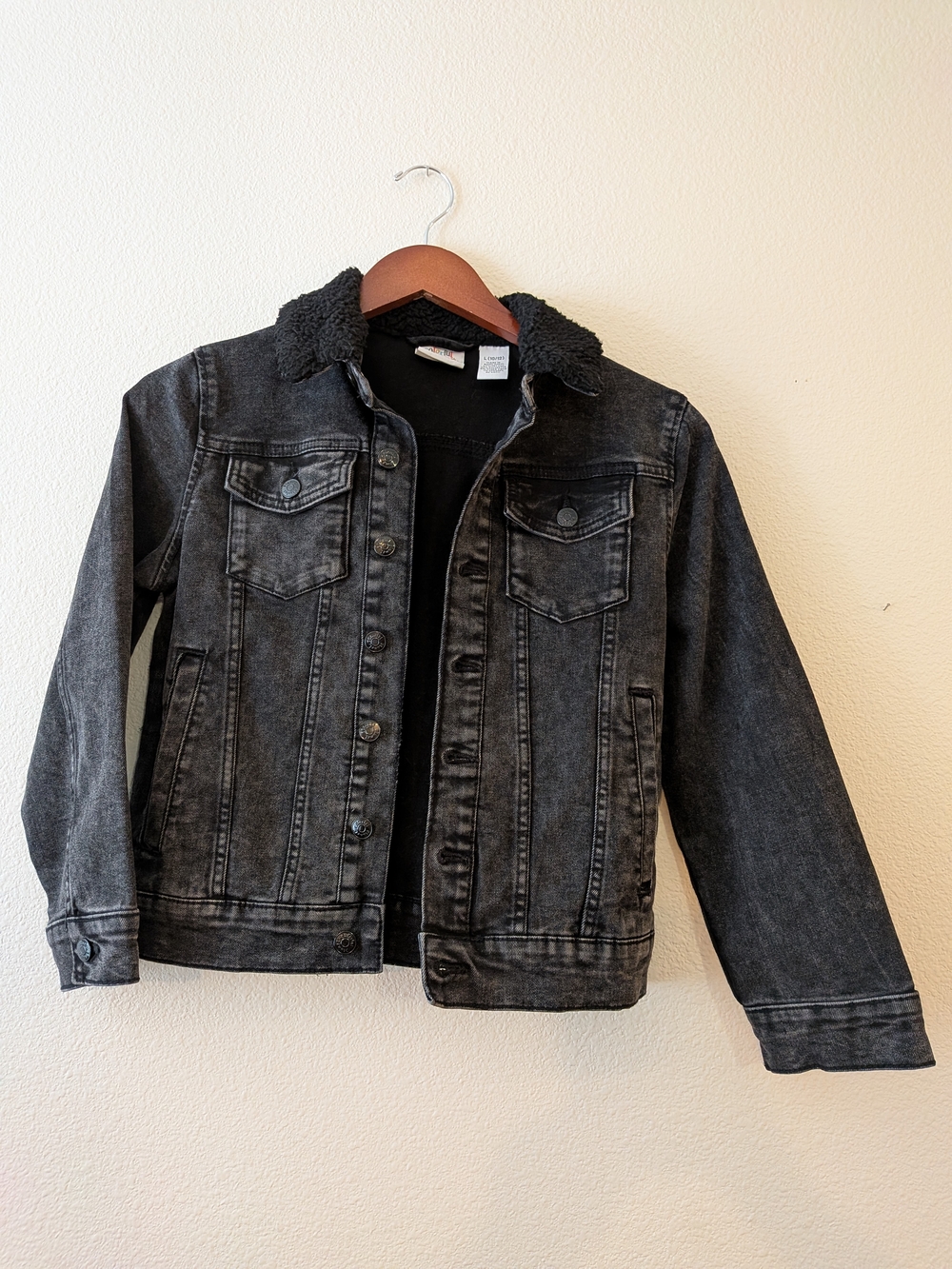Girl's Black Washed Denim Sherpa Jacket